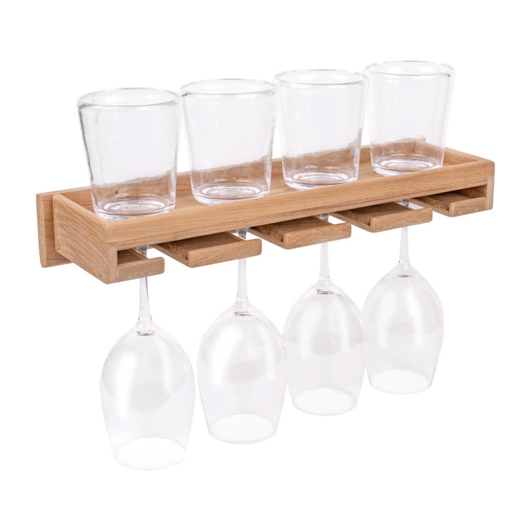 August Grove® Teixeira Solid Wood Wall Mounted Wine Glass Rack in Brown